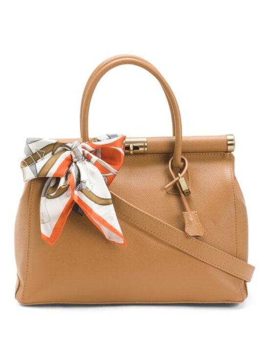 Viola Castellani Handbags - VIOLA CASTELLANI Made In Italy Leather Frame Top Crossbody With Scarf On Handle